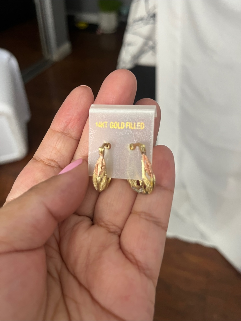 14KT Gold Filled Tri-Tone Leaf Hoop Earrings - Gold